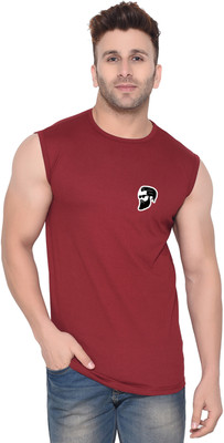 Lawful Casual Solid Men Round Neck Maroon T-Shirt