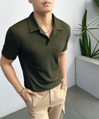Madfrog Solid Men Polo Neck Green T-Shirt