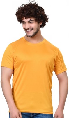 RENU FASHIONS Solid Men Round Neck Yellow T-Shirt