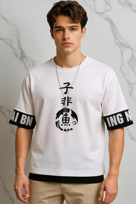 FASHIUM Printed Men Round Neck White T-Shirt