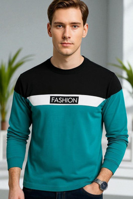 Autna Typography, Colorblock Men Round Neck Multicolor T-Shirt