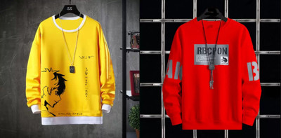 MUUNKEY Printed Men Round Neck Red, Yellow T-Shirt