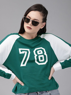 Roadster Printed Women Round Neck Green T-Shirt