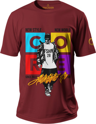 Enciger Printed Men Round Neck Maroon T-Shirt