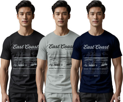 Millionemotions Graphic Print Men Round Neck Black, Grey, Blue T-Shirt
