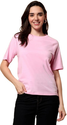 BRINNS Solid Women Round Neck Pink T-Shirt