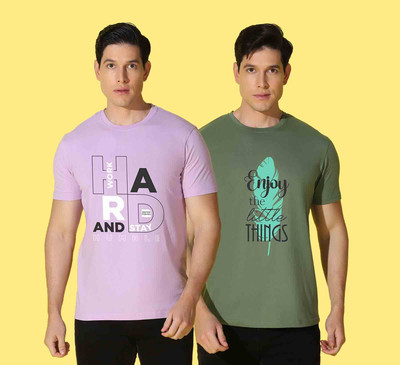 WOOSTRO Graphic Print Men Round Neck Purple, Dark Green T-Shirt