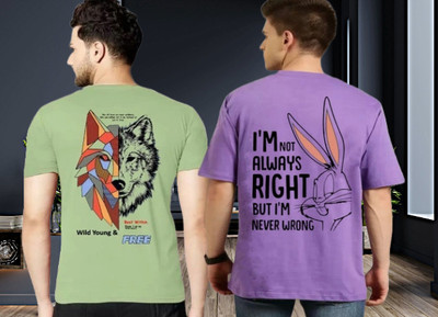 Parona Printed Men Round Neck Green, Purple T-Shirt