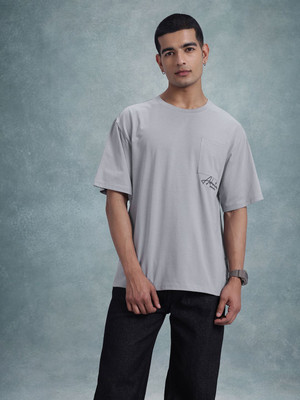 Roadster Solid Men Round Neck Grey T-Shirt