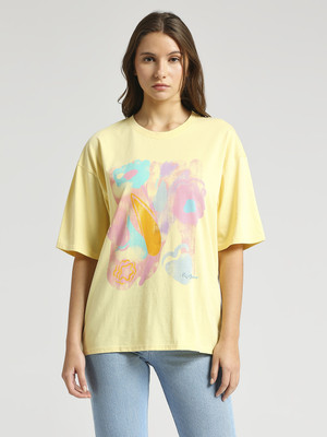 Pepe Jeans Printed Women Round Neck Yellow T-Shirt