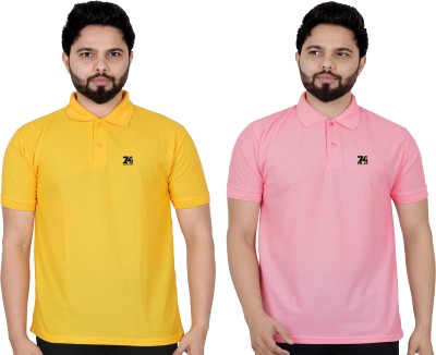 La Milano Solid Men Polo Neck Pink T-Shirt