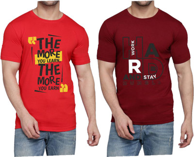 WOOSTRO Graphic Print Men Round Neck Red, Maroon T-Shirt
