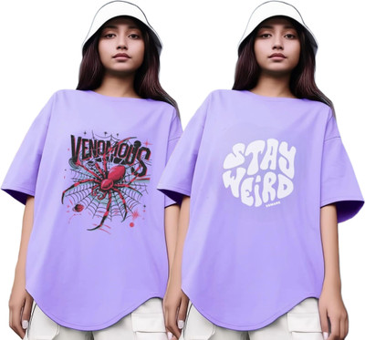 RS FASHION Printed Women Round Neck Purple T-Shirt