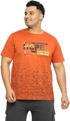XMEX Printed, Typography Men Round Neck Orange T-Shirt