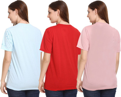 SHAUN Self Design Women Round Neck Multicolor T-Shirt