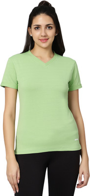 omtex Solid Women V Neck Light Green T-Shirt