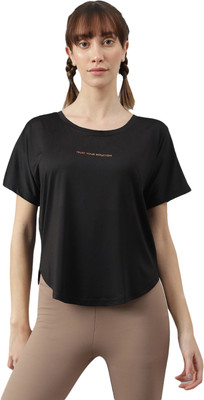 MKH Printed, Solid Women Crew Neck Black T-Shirt