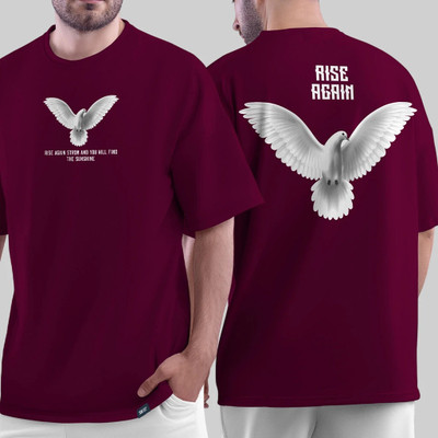DeerHead Printed Men Round Neck Maroon T-Shirt