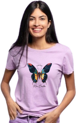 The Witty Curls Graphic Print Women Round Neck Purple T-Shirt