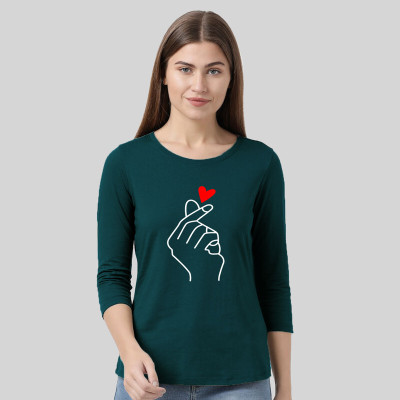 Smart Colors Printed Women Round Neck Dark Green T-Shirt