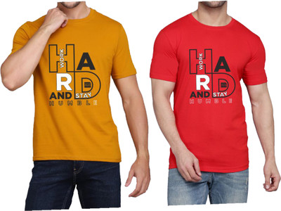 WOOSTRO Printed Men Round Neck Red, Yellow T-Shirt