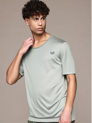 MACK JONNEY Solid Men Round Neck Silver T-Shirt