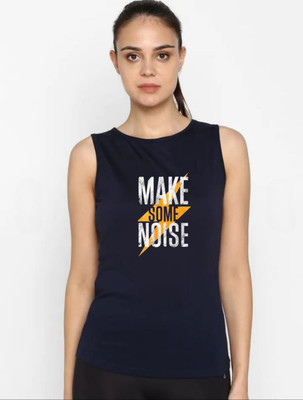 SPOWEARY Typography Women Round Neck Navy Blue T-Shirt