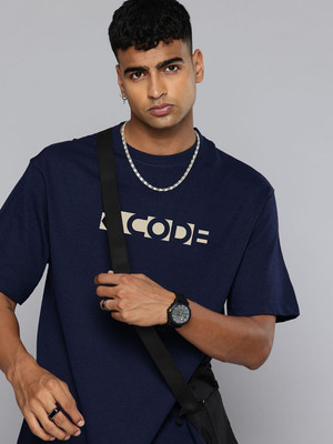 R.Code by The Roadster Life Co. Graphic Print Men Round Neck Navy Blue T-Shirt