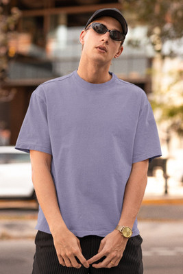 Arfila Solid Men Round Neck Purple T-Shirt