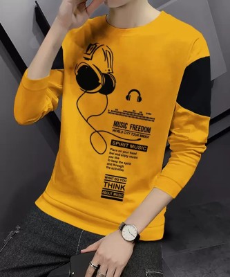 Dark Culture Striped Men Round Neck Yellow T-Shirt