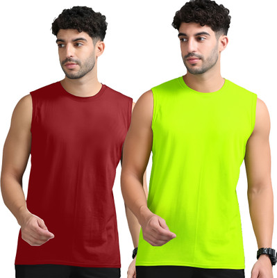 Adorbs Solid Men Round Neck Green, Red T-Shirt