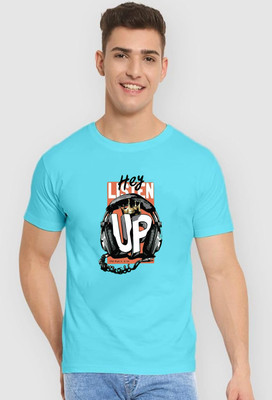 MAHAKAAL CREATION Self Design Men Round Neck Light Blue T-Shirt