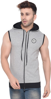 BEYOU FASHION Solid Men Hooded Neck Silver T-Shirt
