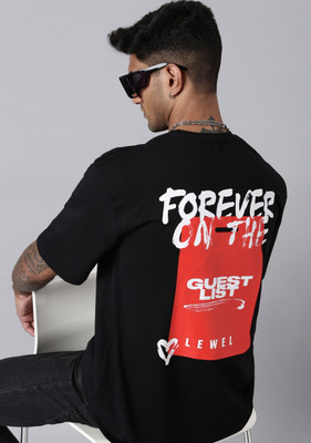 LEWEL Typography Men Round Neck Black T-Shirt