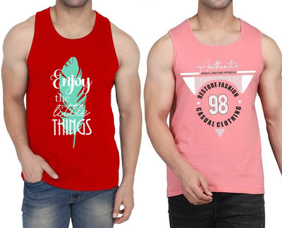 WOOSTRO Printed Men Scoop Neck Red, Pink T-Shirt