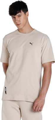 PUMA Solid Men Crew Neck Beige T-Shirt