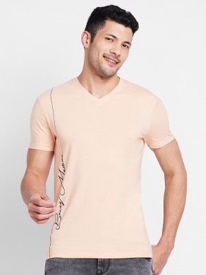 BEING HUMAN Typography Men V Neck Pink T-Shirt