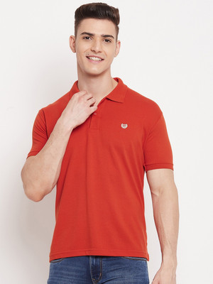 DUKE Solid Men Polo Neck Orange T-Shirt