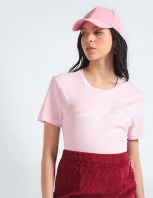 TOMMY HILFIGER Solid Women Round Neck Pink T-Shirt