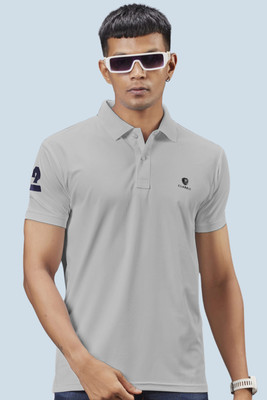 3BROS Solid Men Polo Neck Grey T-Shirt