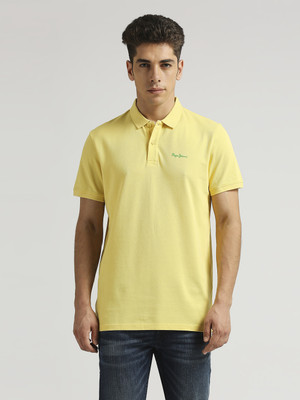 Pepe Jeans Solid Men Polo Neck Yellow T-Shirt