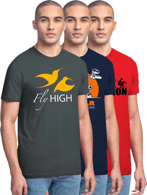 FADMARK Printed Men Round Neck Multicolor T-Shirt