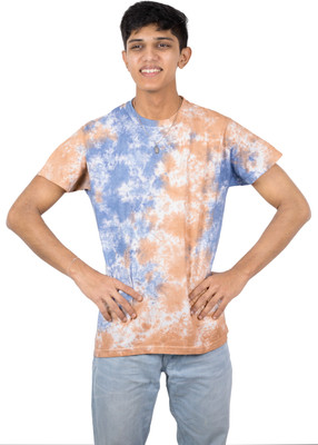 HueCoast Tie & Dye Men Round Neck Brown, Blue T-Shirt
