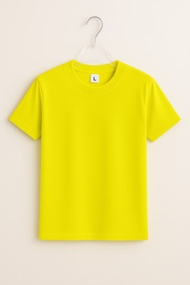 Montequinto Solid Men Round Neck Yellow T-Shirt