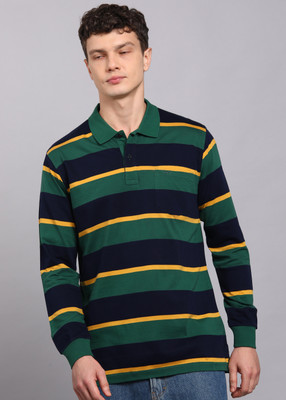 COLORPLUS Striped Men Polo Neck Dark Green T-Shirt