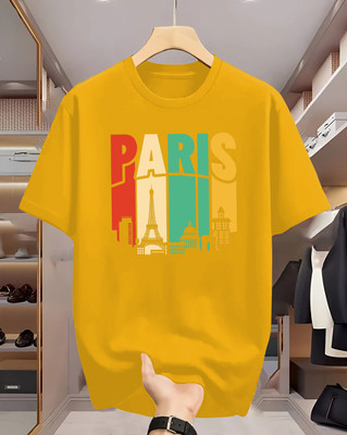 Beaumen Printed Men Round Neck Yellow T-Shirt
