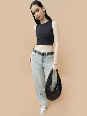 Ginger by Lifestyle Solid Women Round Neck Black T-Shirt