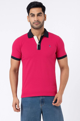 Jacob Louis Solid Men Polo Neck Pink T-Shirt