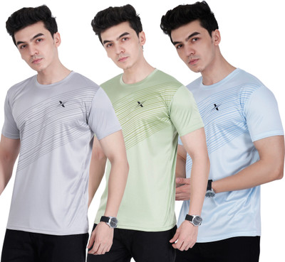 Cruister Solid Men Round Neck Grey, Light Green, Light Blue T-Shirt