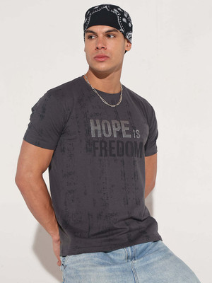 SHOWOFFFF Typography Men Round Neck Grey T-Shirt